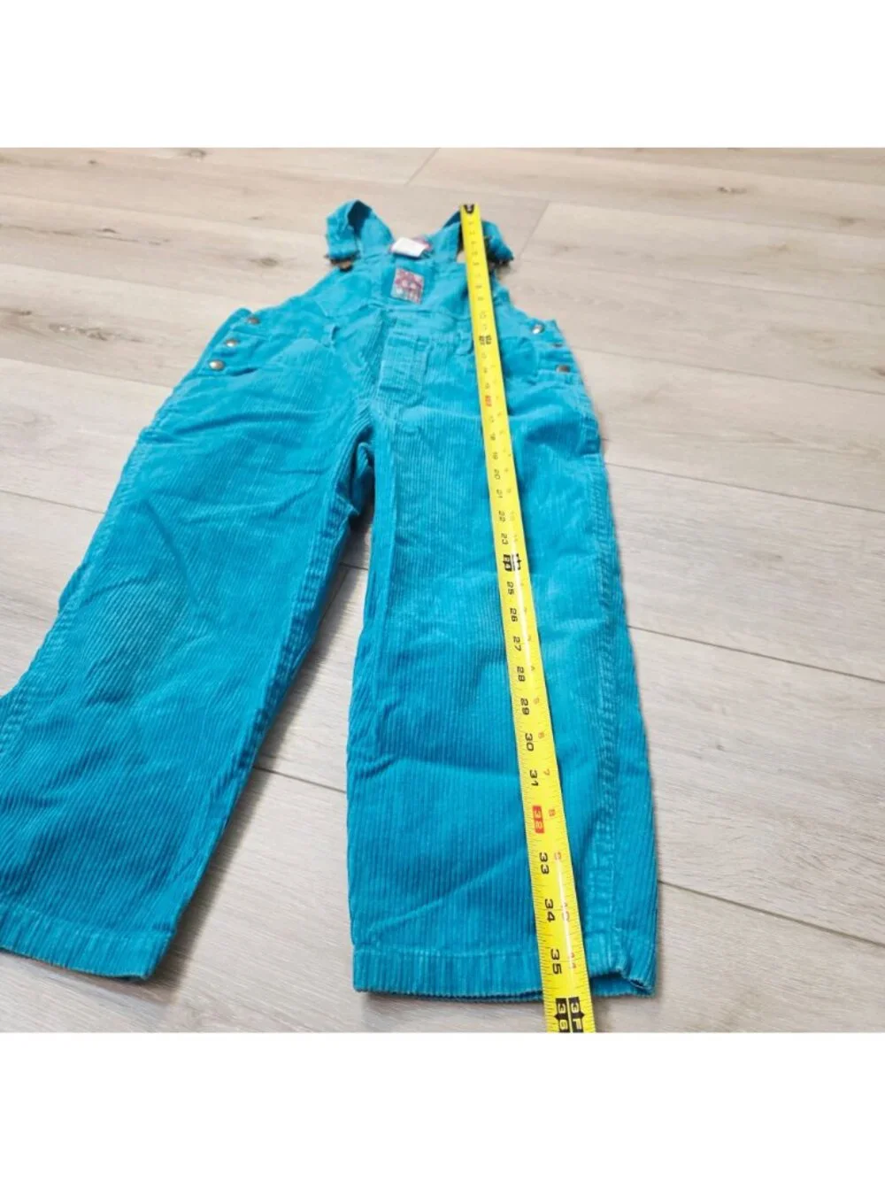 Vtg Girls Vibrant Teal OshKosh B'gosh Corduroy J.P.I Floral Patch Overalls Sz 6